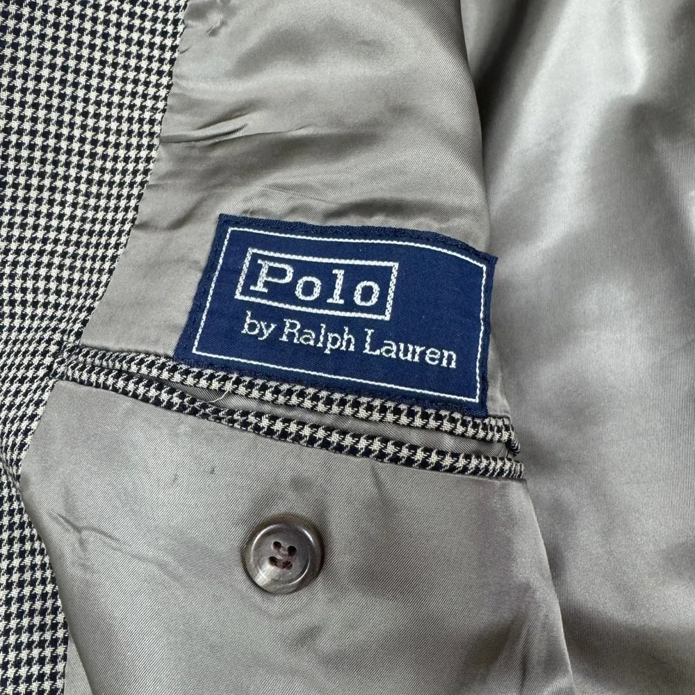 Vintage Polo Ralph Lauren Blazer Coat Mens 39R Brown Houndstooth Wool Mohair USA